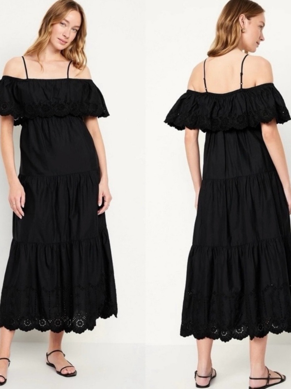 Off-Shoulder Black Tiered Maxi Dress